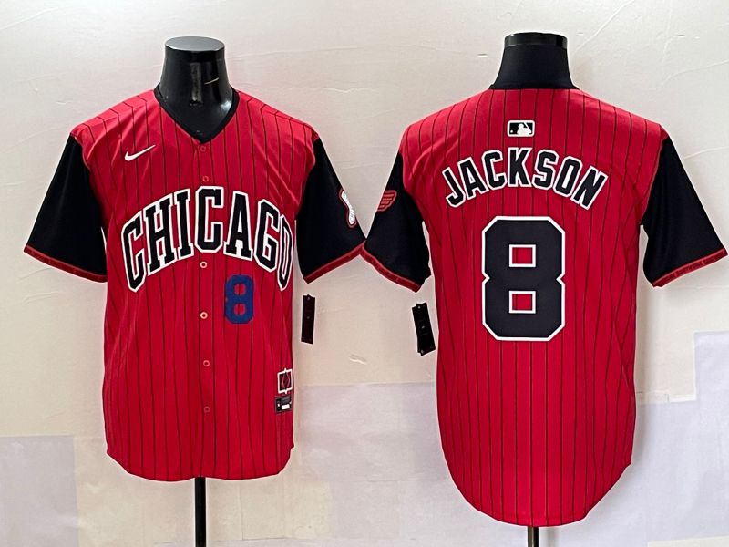 Men 2025 Chicago White Sox #8 Jackson Red Stripe Joint Name Nike MLB Jersey style 32